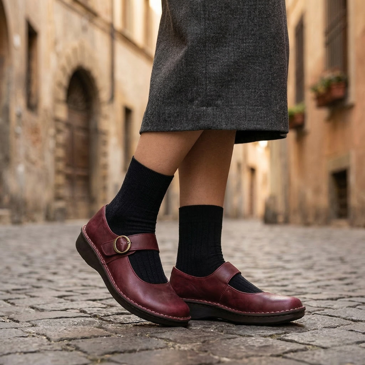 Women’s Leather Mary Jane Shoes Low Heel Comfort Buckle Flats