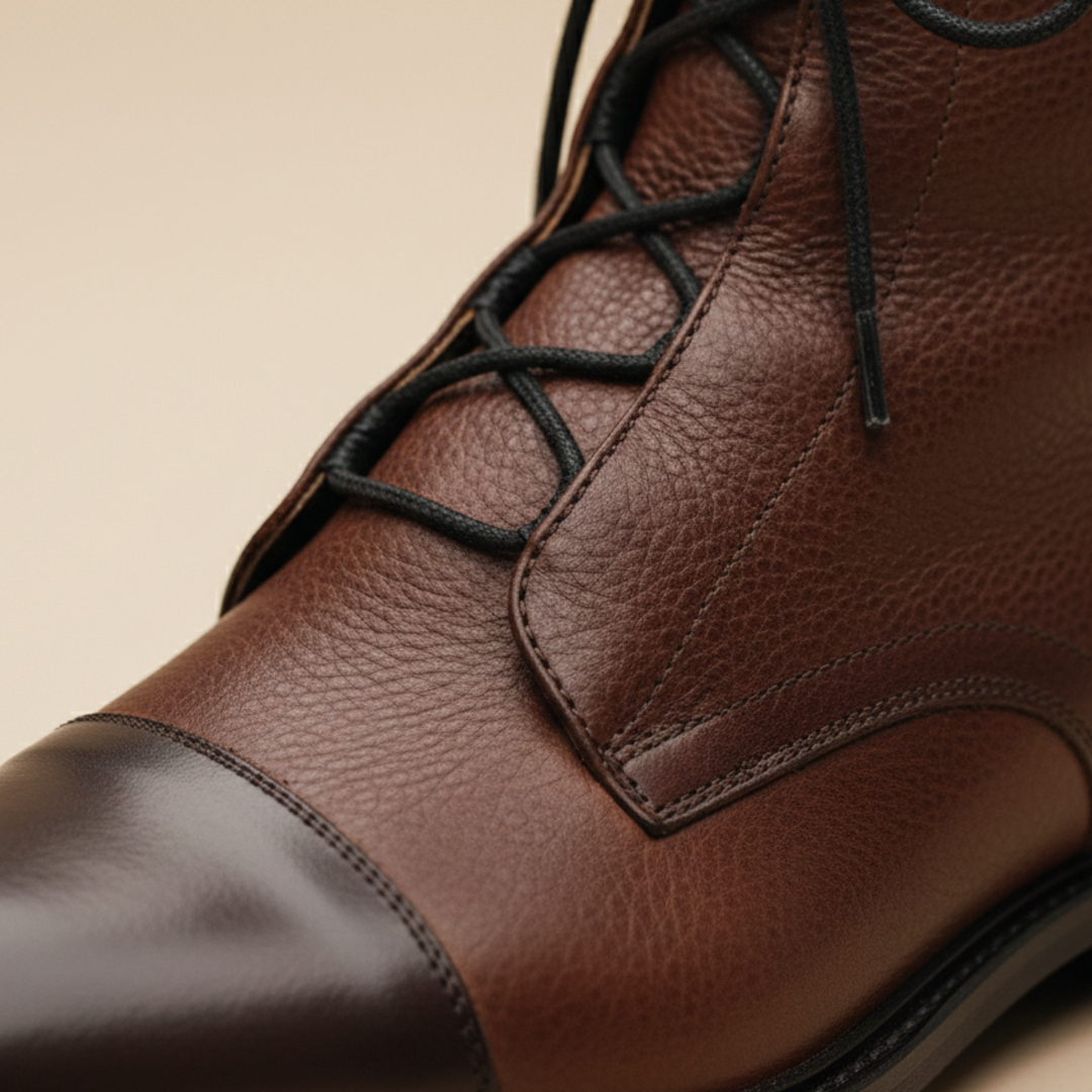 Ankle Boots Women Lace Up Leather Cap Toe