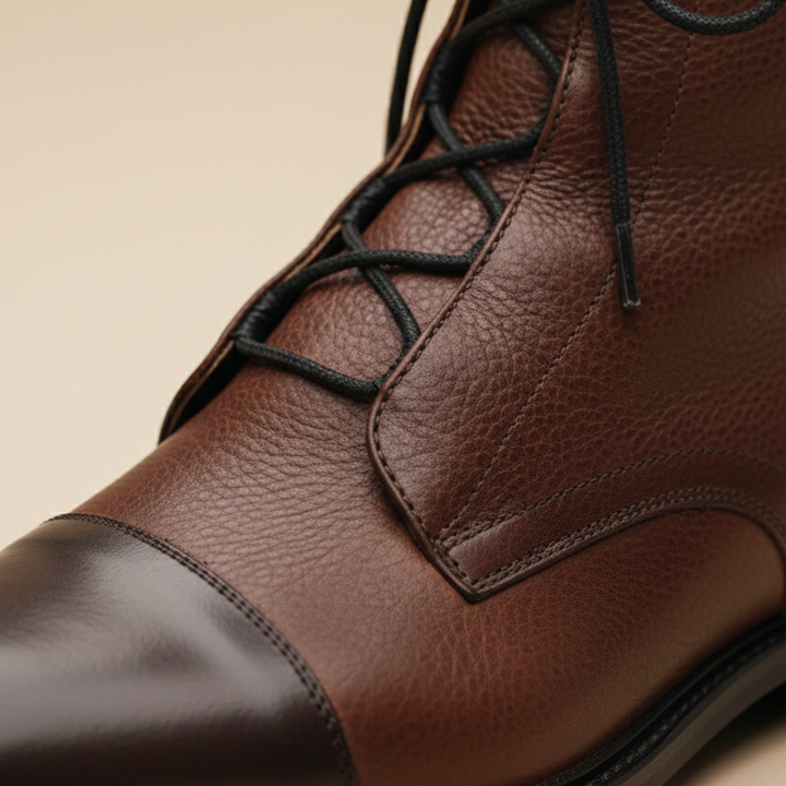 Ankle Boots Women Lace Up Leather Cap Toe