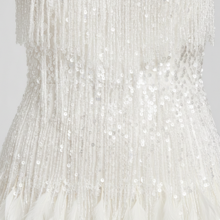 Cocktail Dress Women Fringe Feather Mini