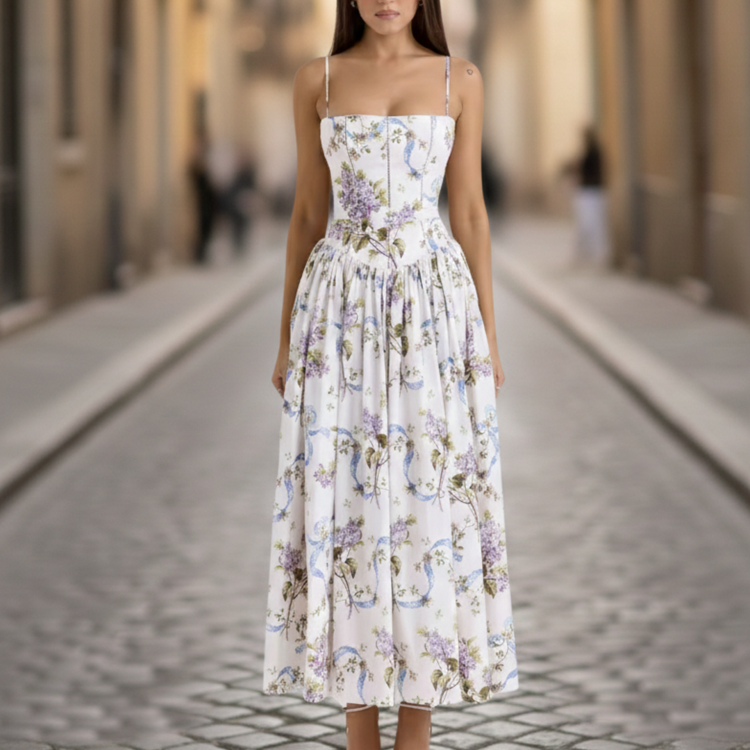 Floral Midi Dress Sleeveless A Line Women