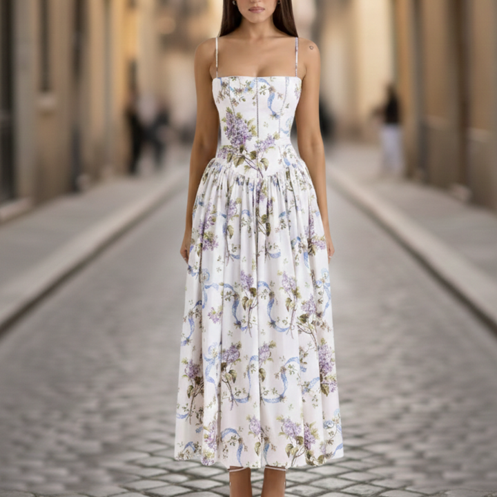 Floral Midi Dress Sleeveless A Line Women