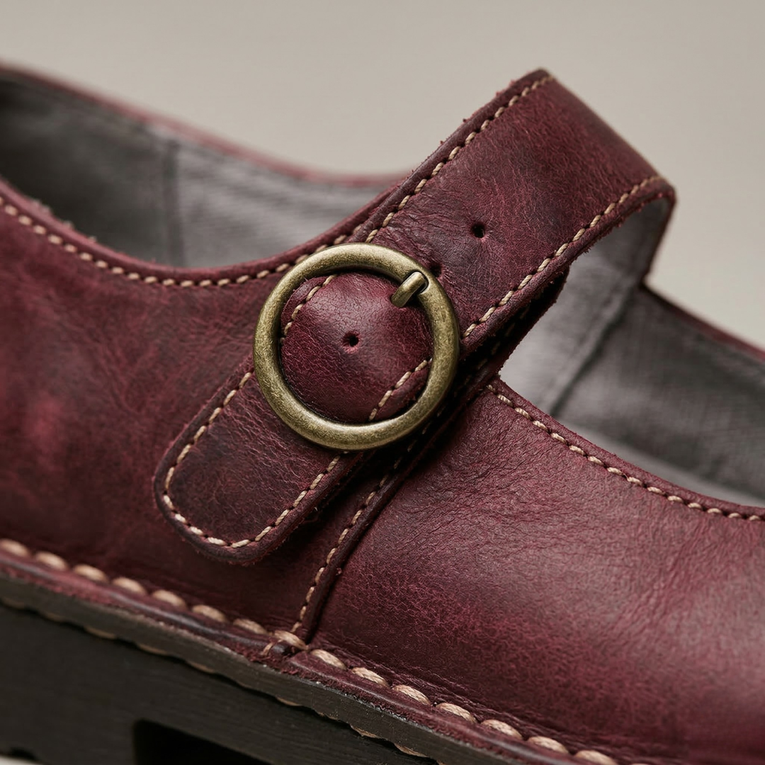 Women’s Leather Mary Jane Shoes Low Heel Comfort Buckle Flats