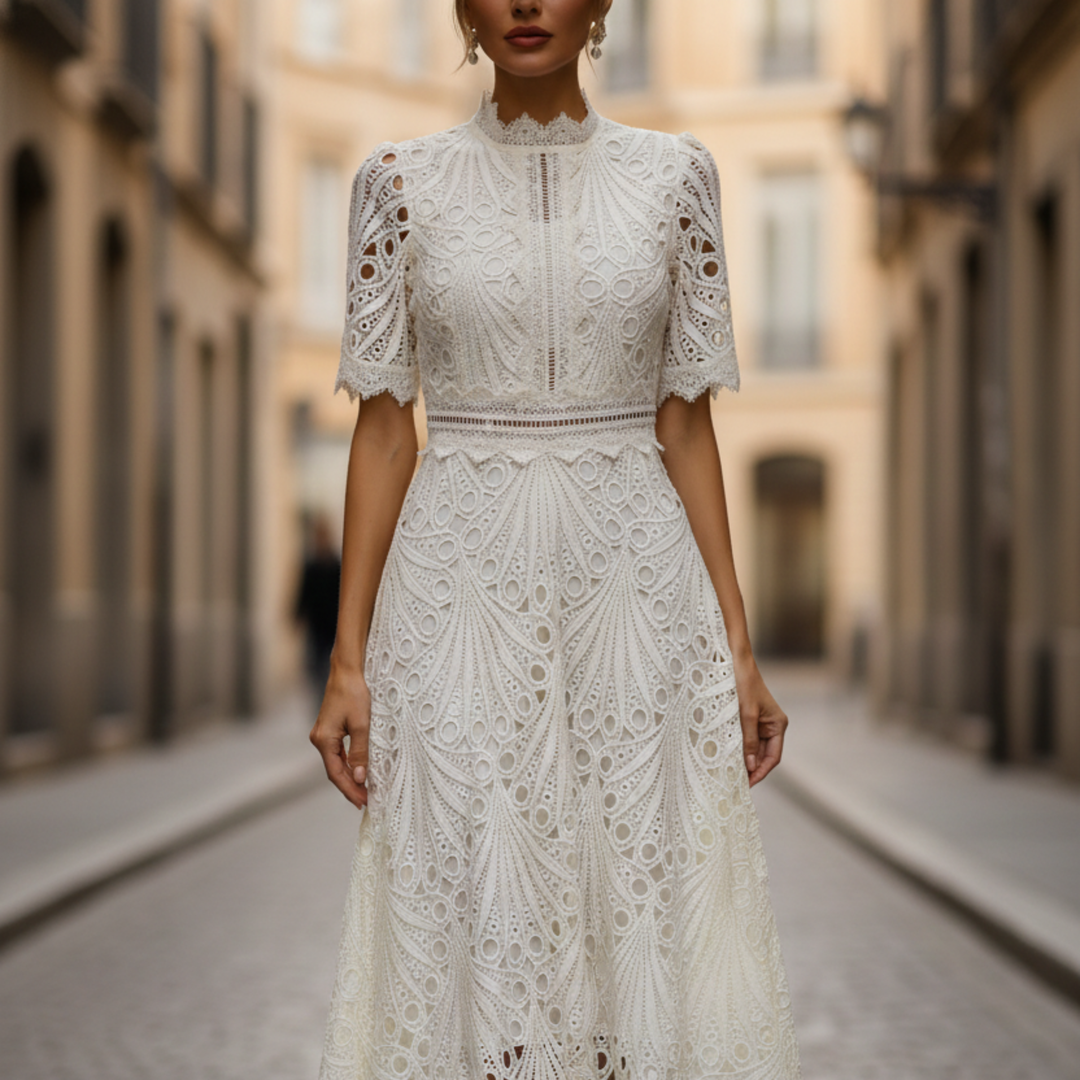 Women’s Lace High Neck Midi Dress