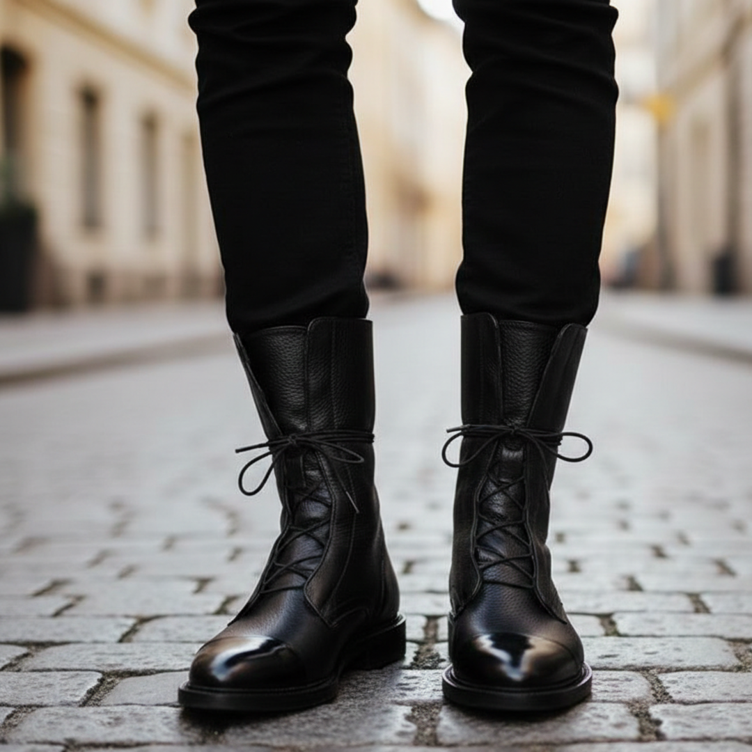 Ankle Boots Women Lace Up Leather Cap Toe