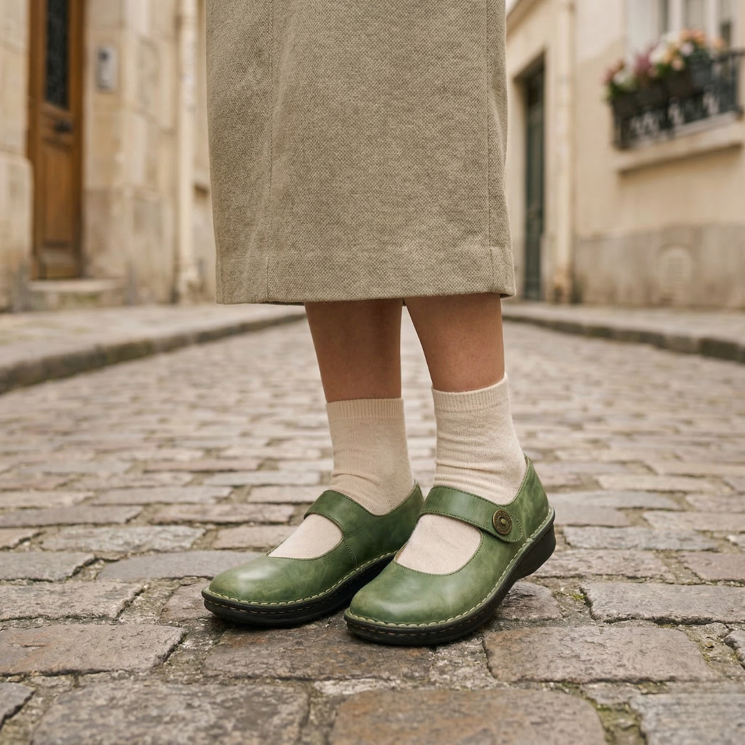 Women’s Leather Mary Jane Shoes Low Heel Comfort Buckle Flats