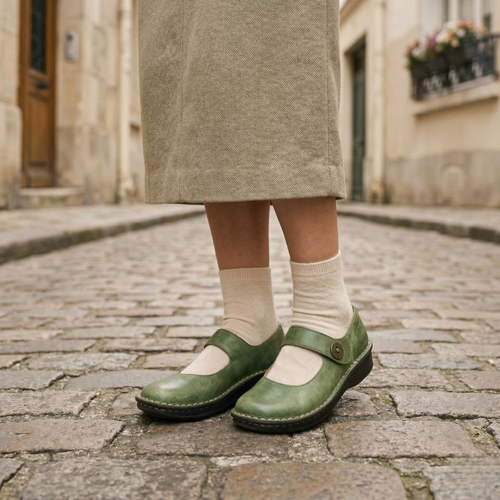 Women’s Leather Mary Jane Shoes Low Heel Comfort Buckle Flats