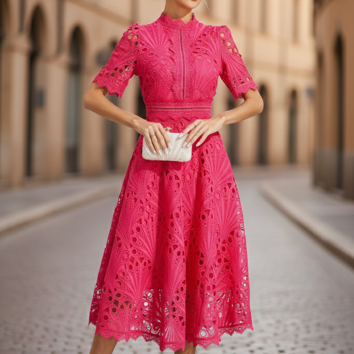 Women’s Lace High Neck Midi Dress