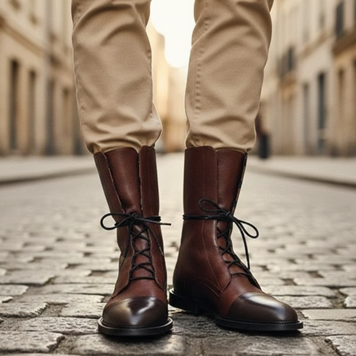 Ankle Boots Women Lace Up Leather Cap Toe