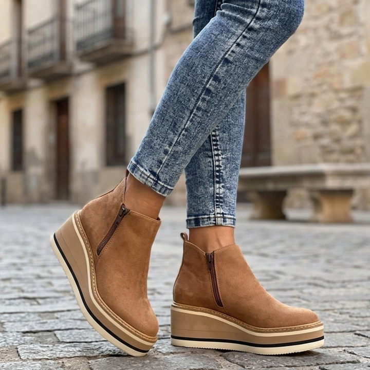 Women’s Platform Wedge Ankle Boots Side Zipper