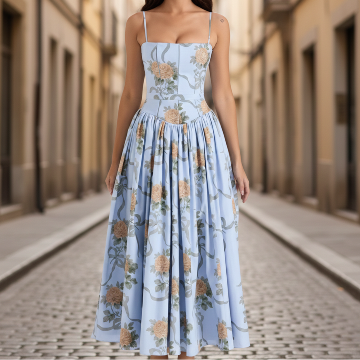 Floral Midi Dress Sleeveless A Line Women