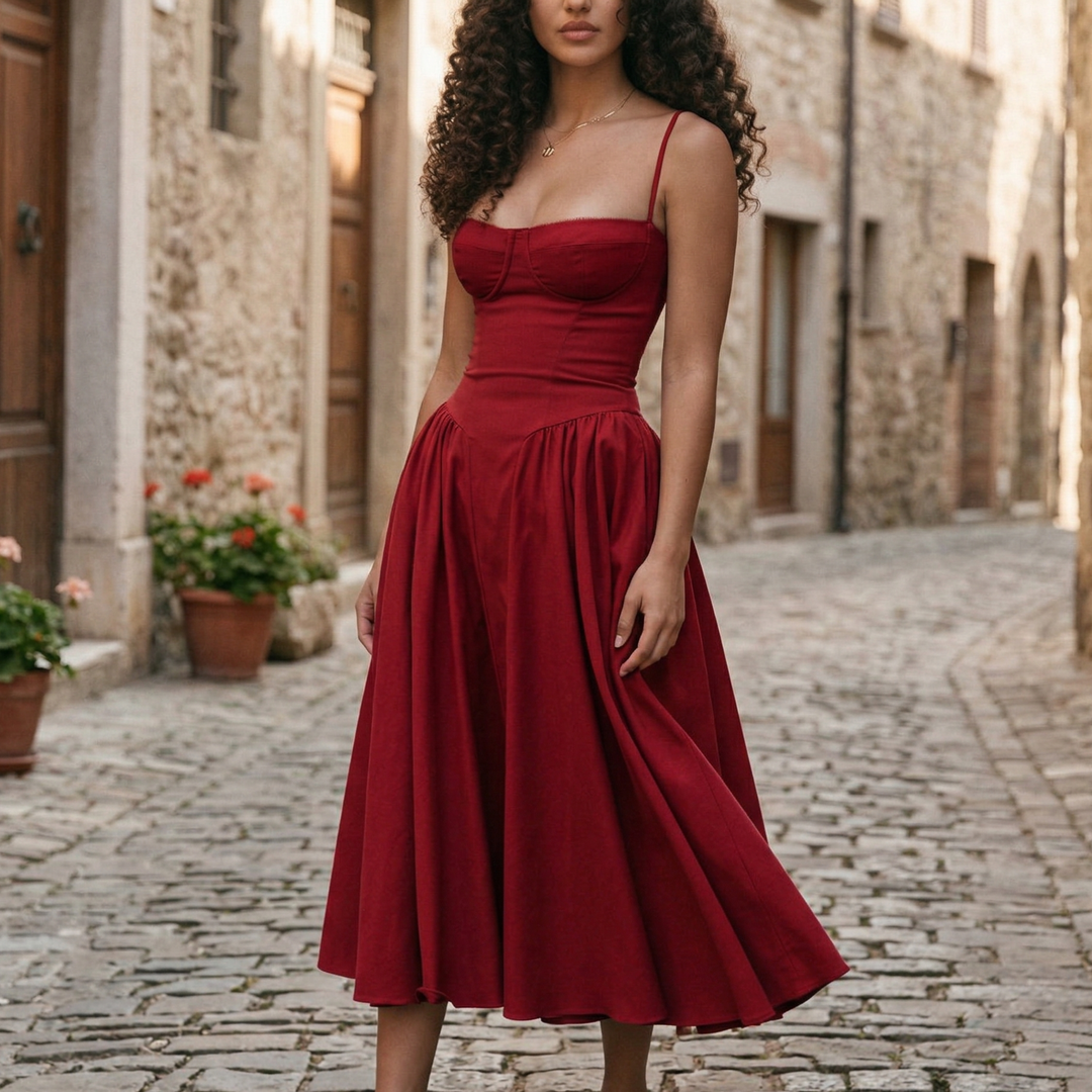 Women’s Floral Sweetheart Midi Dress Vintage-Inspired