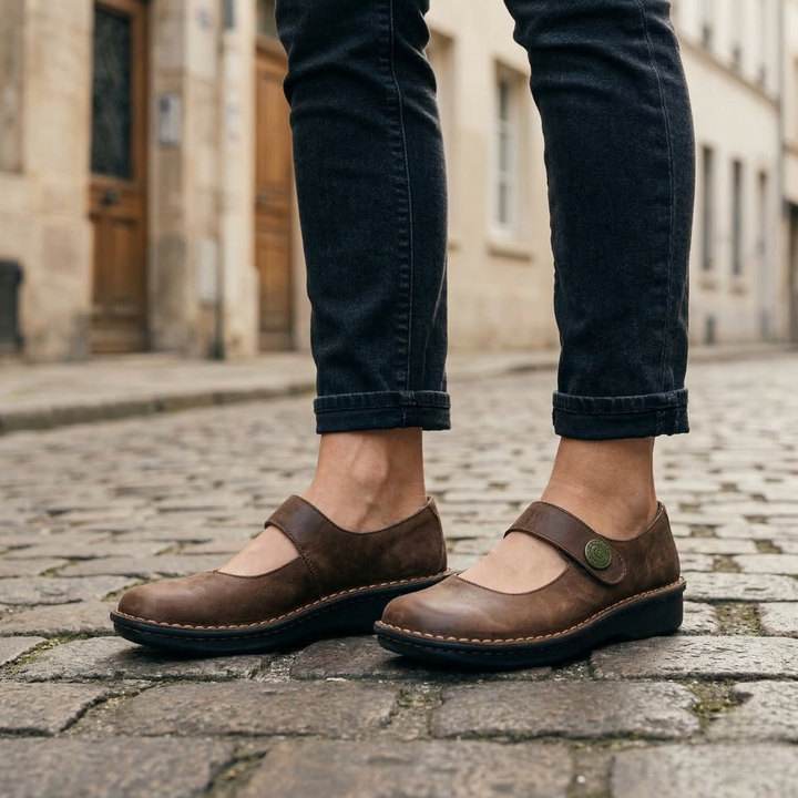 Women’s Leather Mary Jane Shoes Low Heel Comfort Buckle Flats