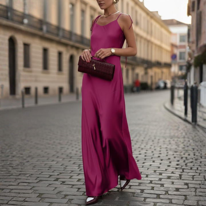 Women’s Satin Maxi Slip Dress Spaghetti Strap Elegant Evening Gown