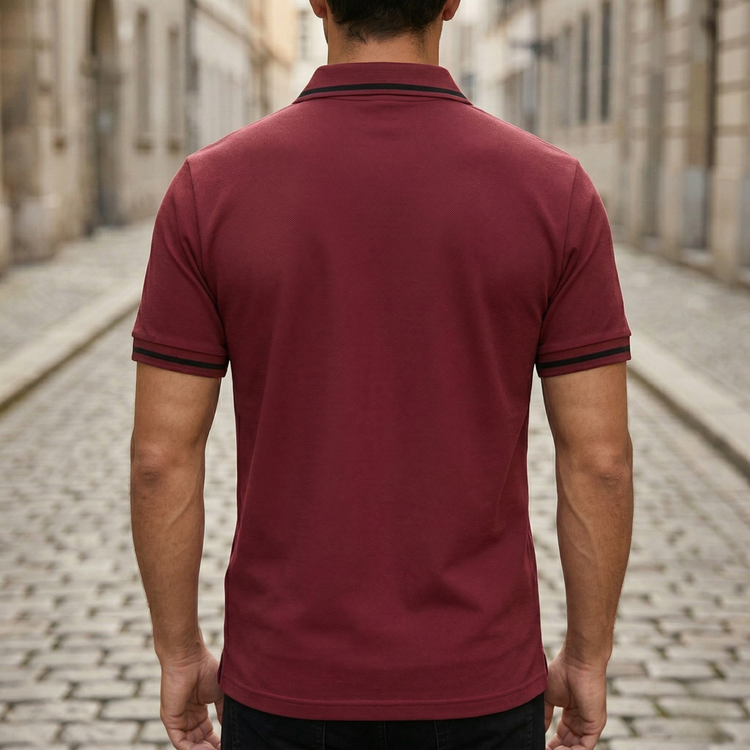 Polo Shirt Short Sleeve Contrast Trim Pocket Slim Fit Men