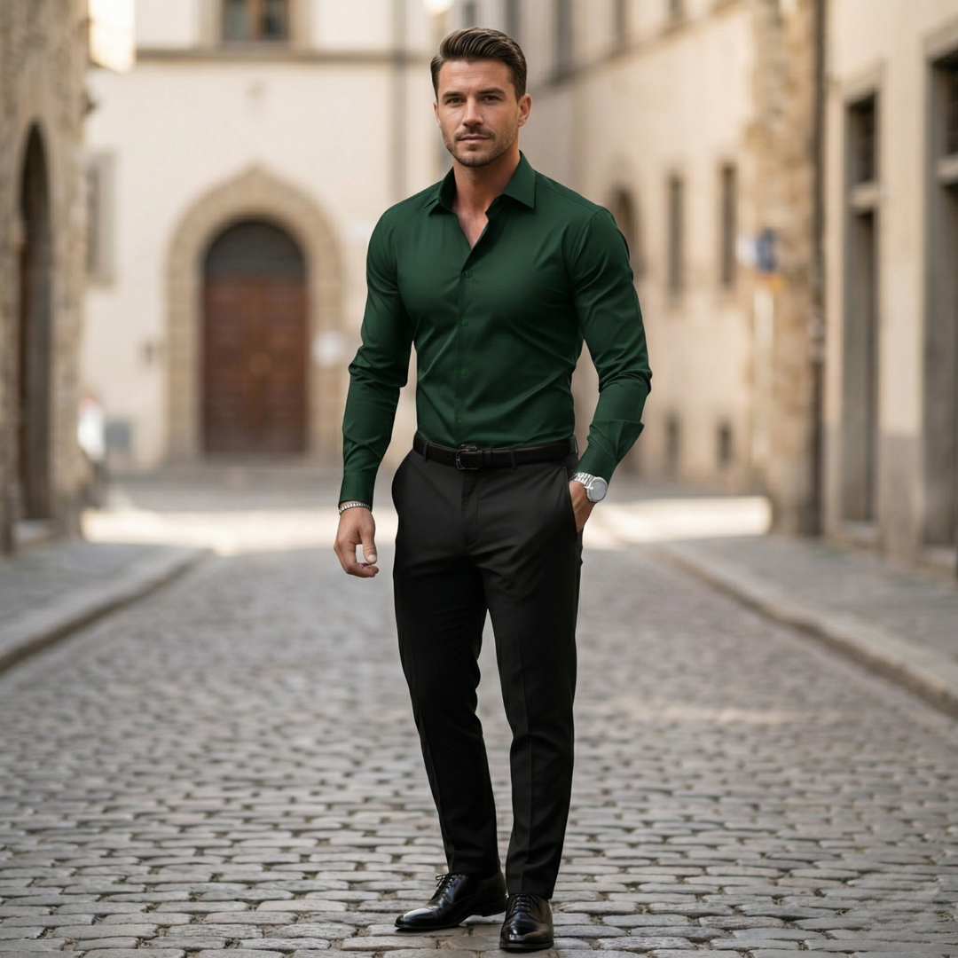 Men Button Up Shirt Tailored Fit Long Sleeve Smart Casual Dress Shirt