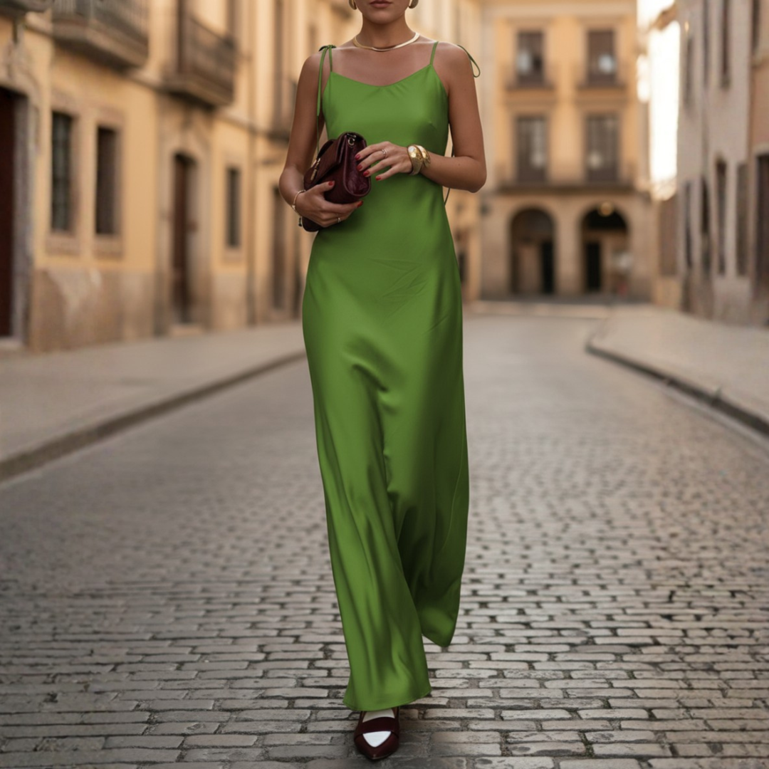 Women’s Satin Maxi Slip Dress Spaghetti Strap Elegant Evening Gown