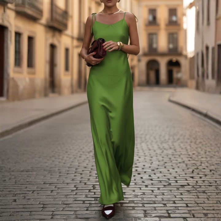 Women’s Satin Maxi Slip Dress Spaghetti Strap Elegant Evening Gown