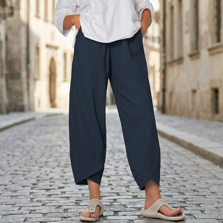 Women Wide Leg Pants Elastic Waist Cropped Casual