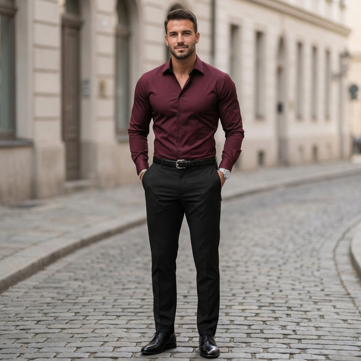 Men Button Up Shirt Tailored Fit Long Sleeve Smart Casual Dress Shirt