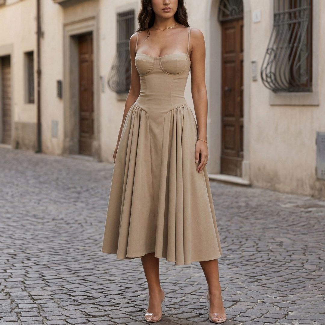 Women’s Floral Sweetheart Midi Dress Vintage-Inspired