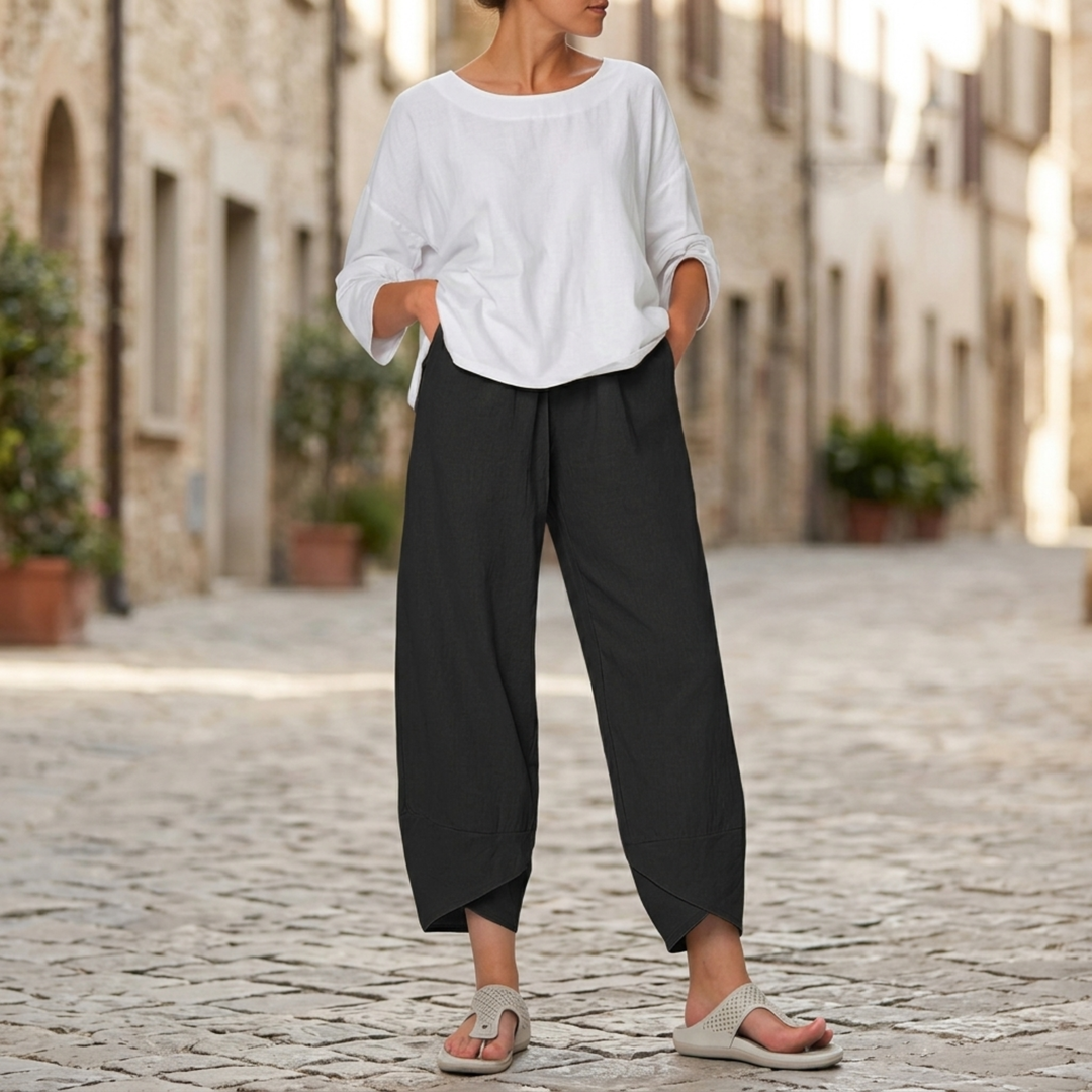 Women Wide Leg Pants Elastic Waist Cropped Casual