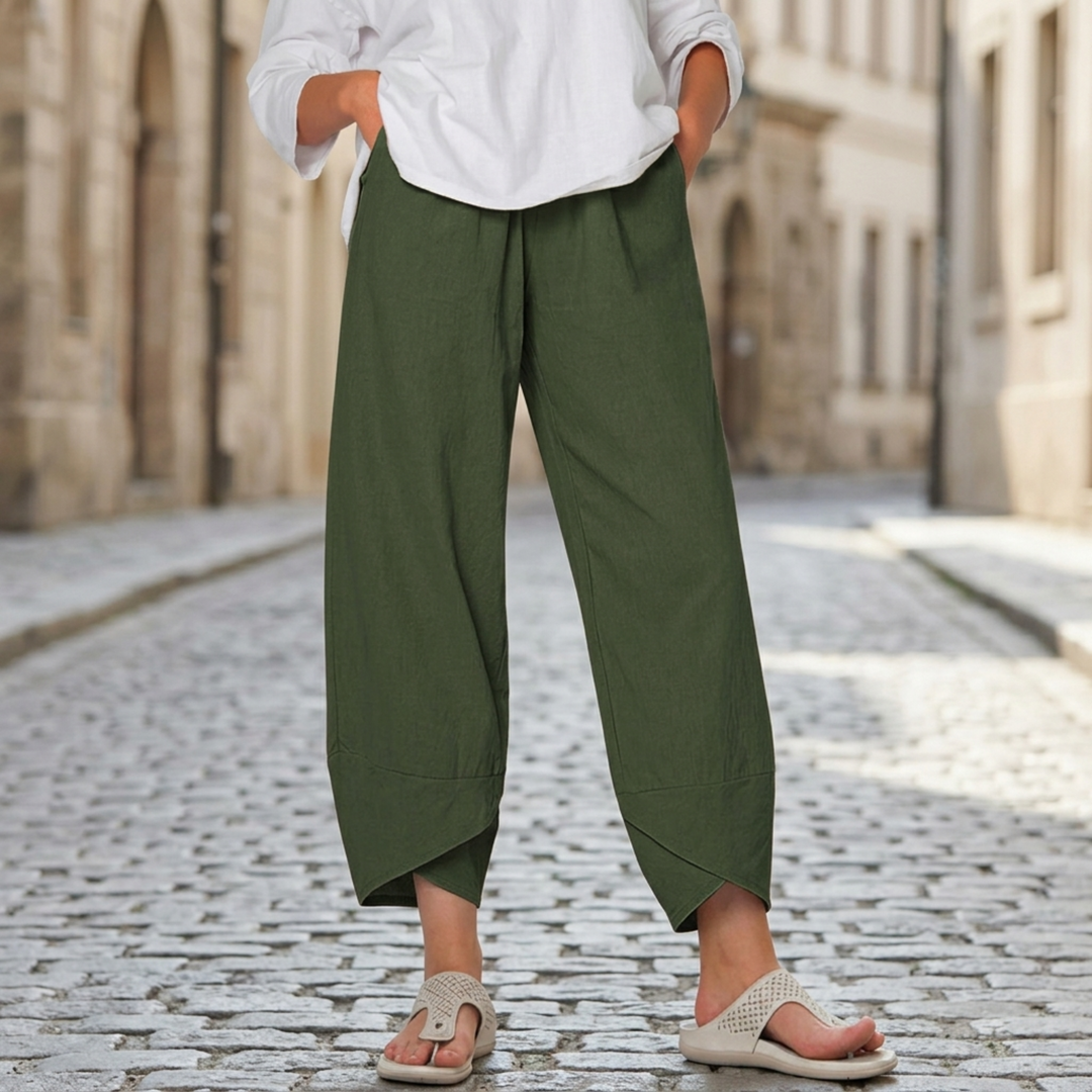 Women Wide Leg Pants Elastic Waist Cropped Casual