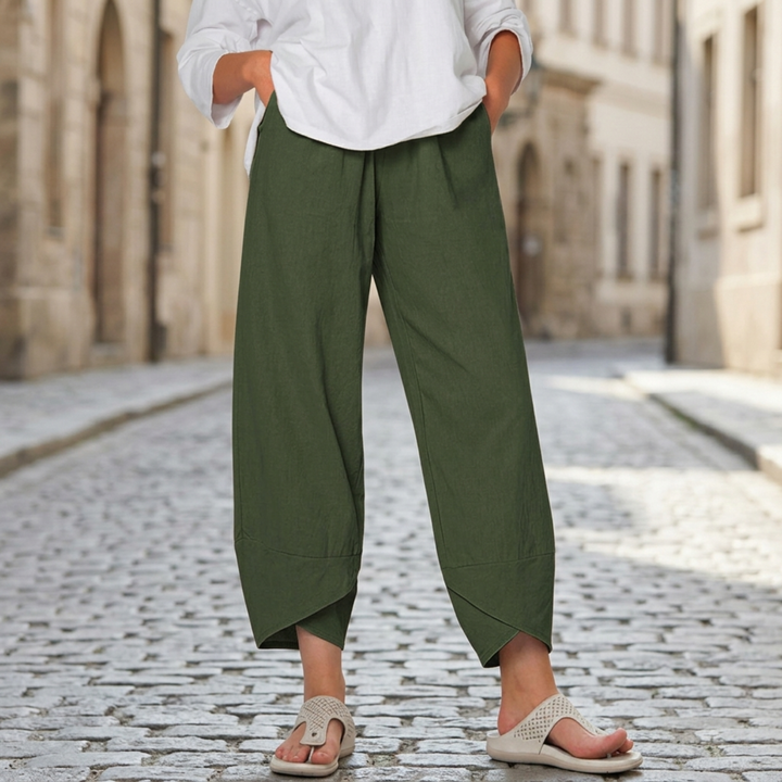 Women Wide Leg Pants Elastic Waist Cropped Casual
