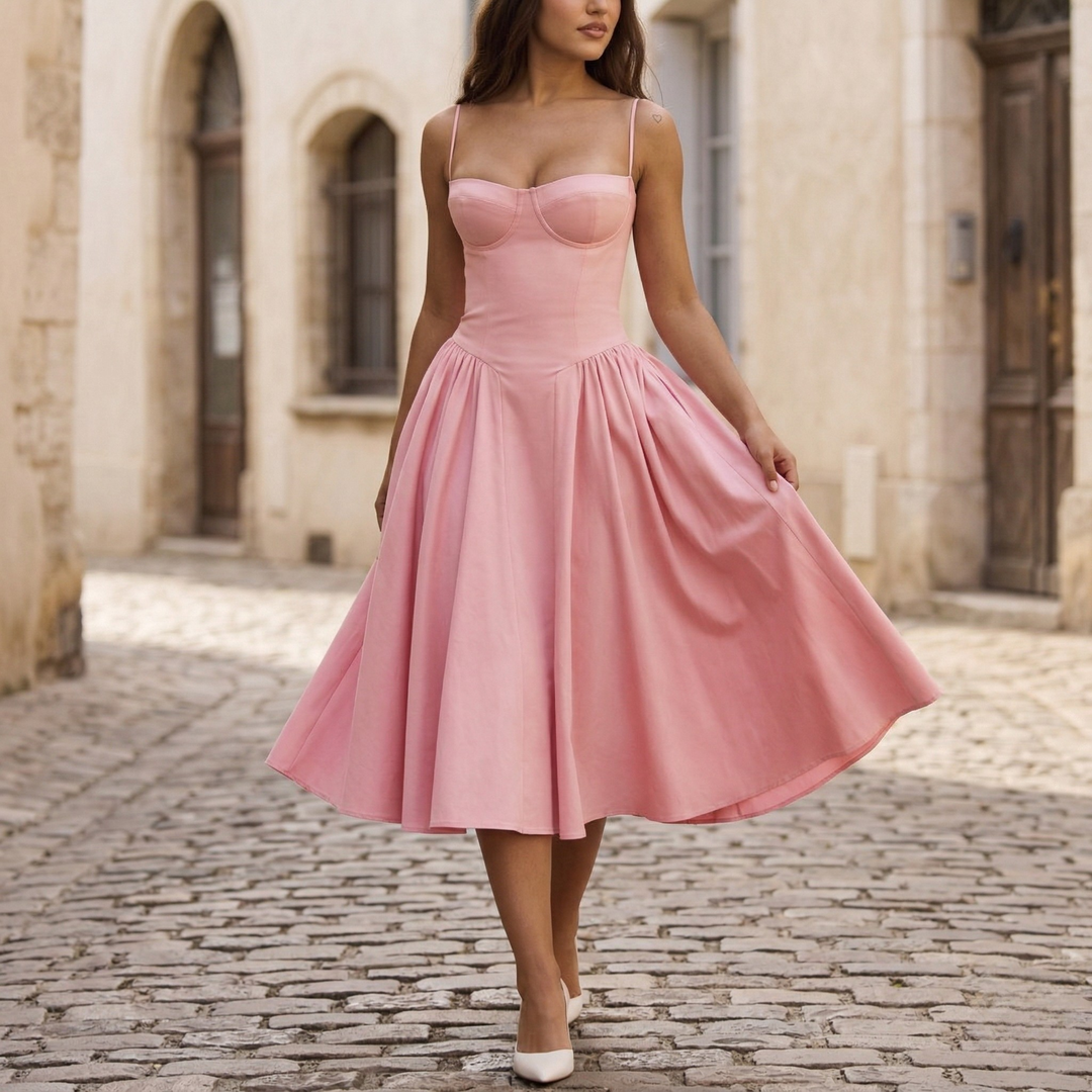 Women’s Floral Sweetheart Midi Dress Vintage-Inspired