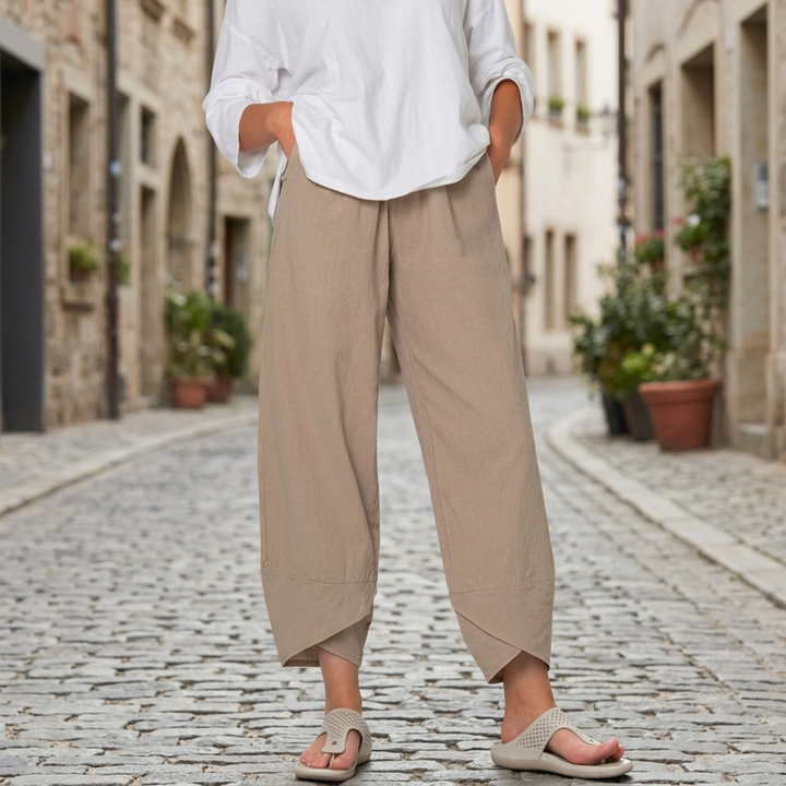 Women Wide Leg Pants Elastic Waist Cropped Casual