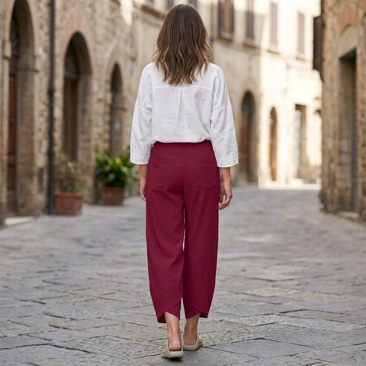 Women Wide Leg Pants Elastic Waist Cropped Casual