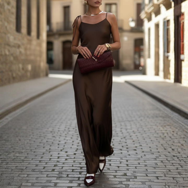 Women’s Satin Maxi Slip Dress Spaghetti Strap Elegant Evening Gown