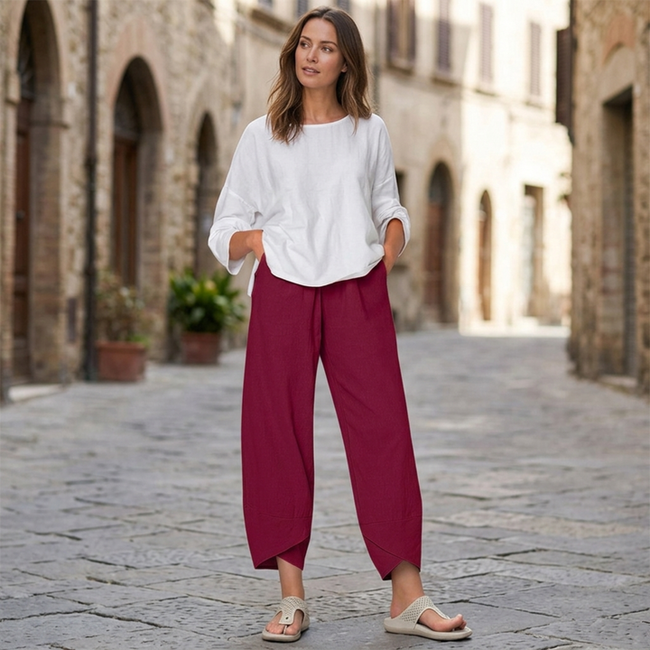 Women Wide Leg Pants Elastic Waist Cropped Casual