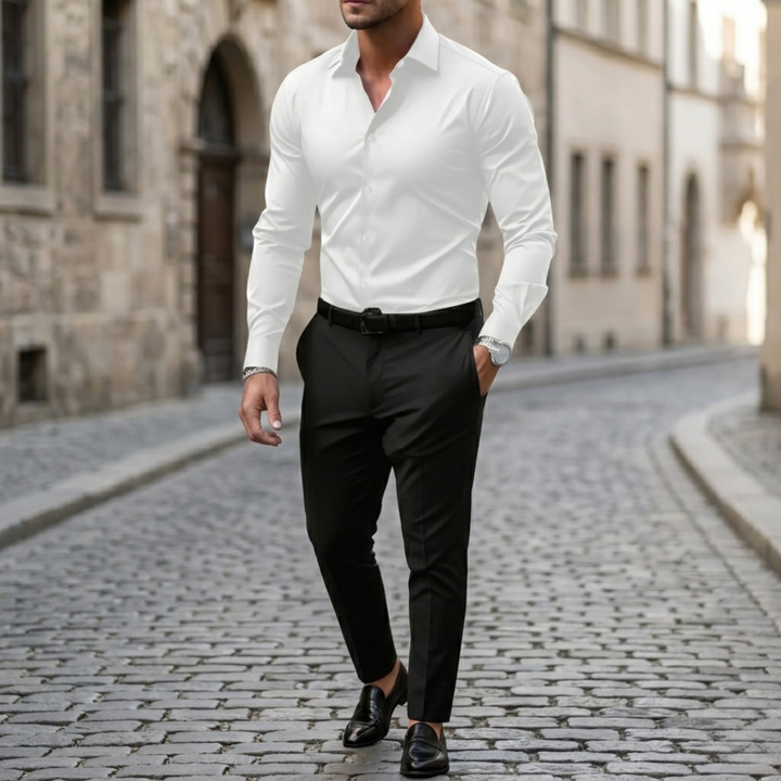 Men Button Up Shirt Tailored Fit Long Sleeve Smart Casual Dress Shirt