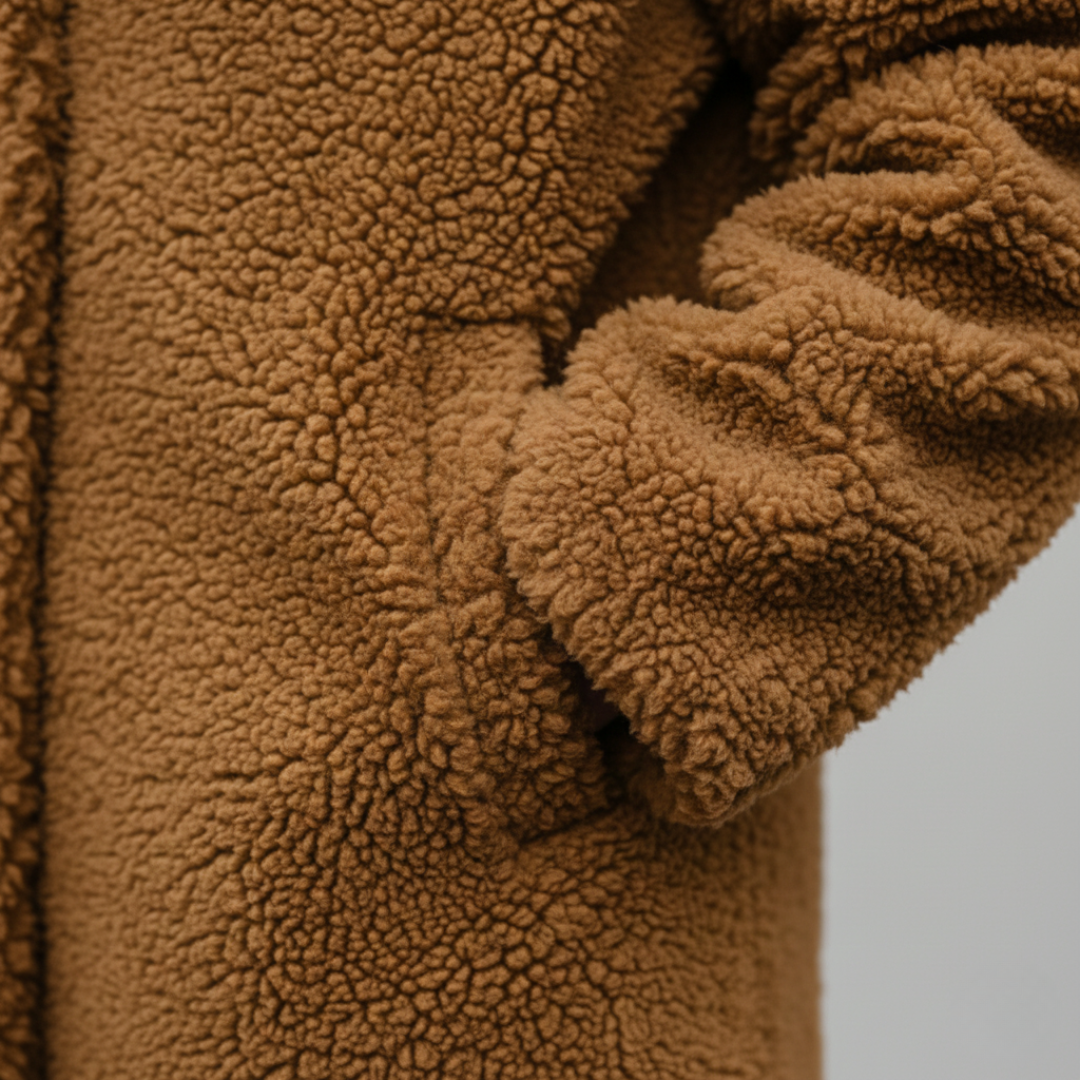 brown hooded coat, showcasing a cozy and stylish fall outfit.