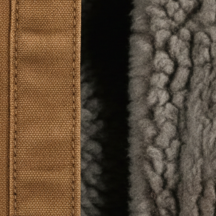 Men's utility jacket with a fur collar, featuring a button front, functional pockets, and a soft sherpa lining for warmth.