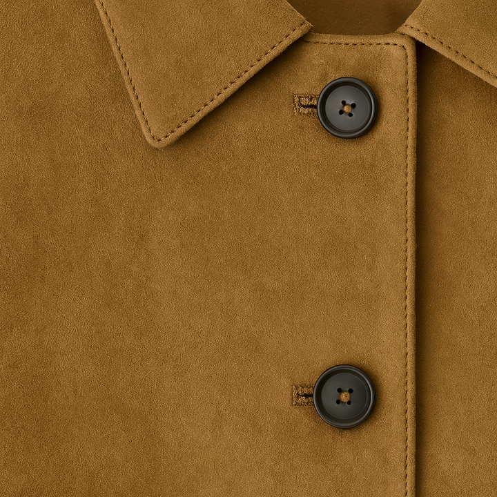 Faux suede button-up jacket with flap pockets and turn-down collar