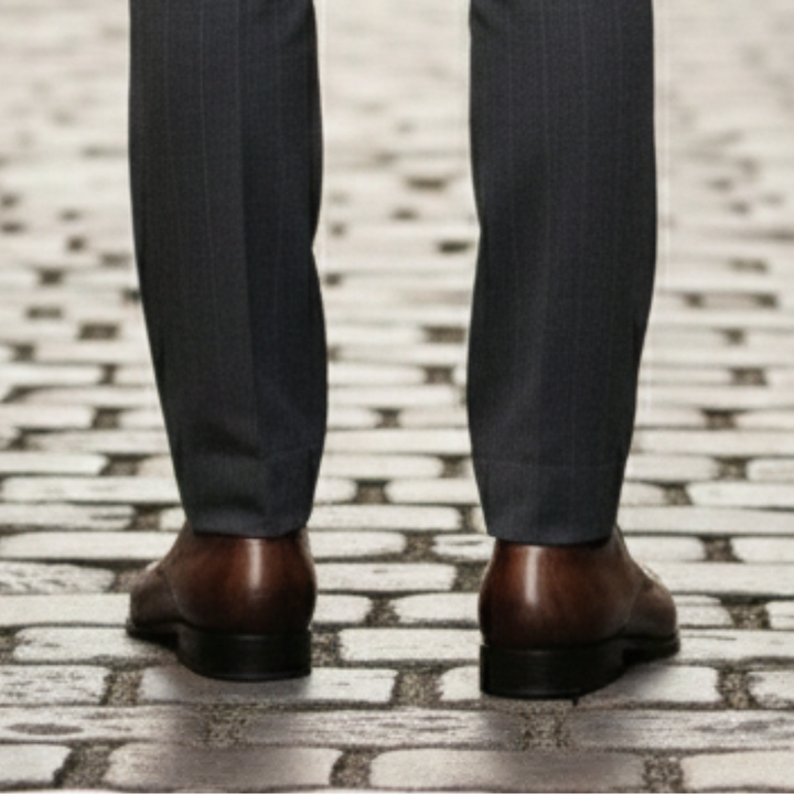  a pair of brown leather Oxford shoes, showcasing the elegant lace-up design and polished finish.
