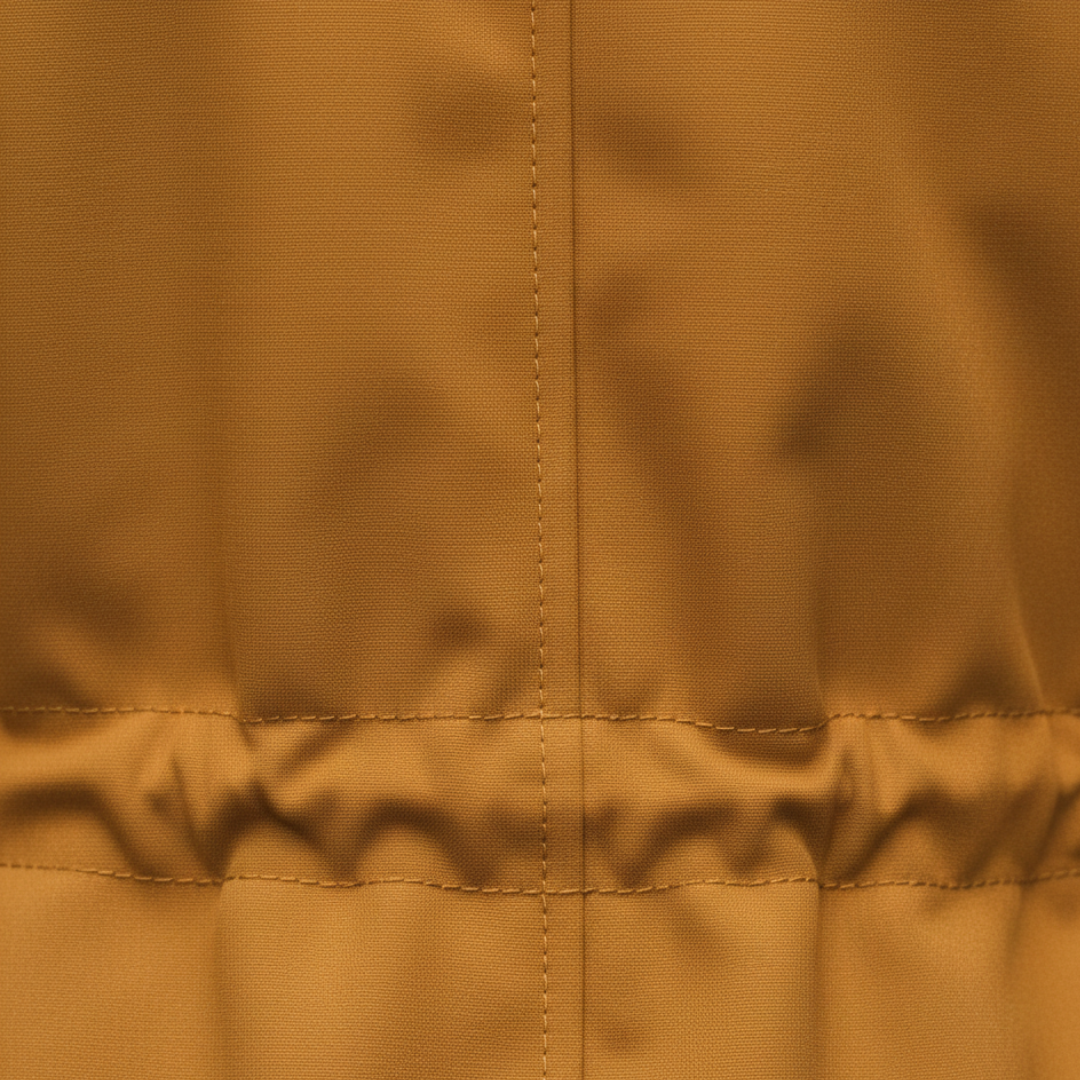 Women's hooded parka with faux-fur collar, mid-thigh length, designed for warmth and in cold weather.