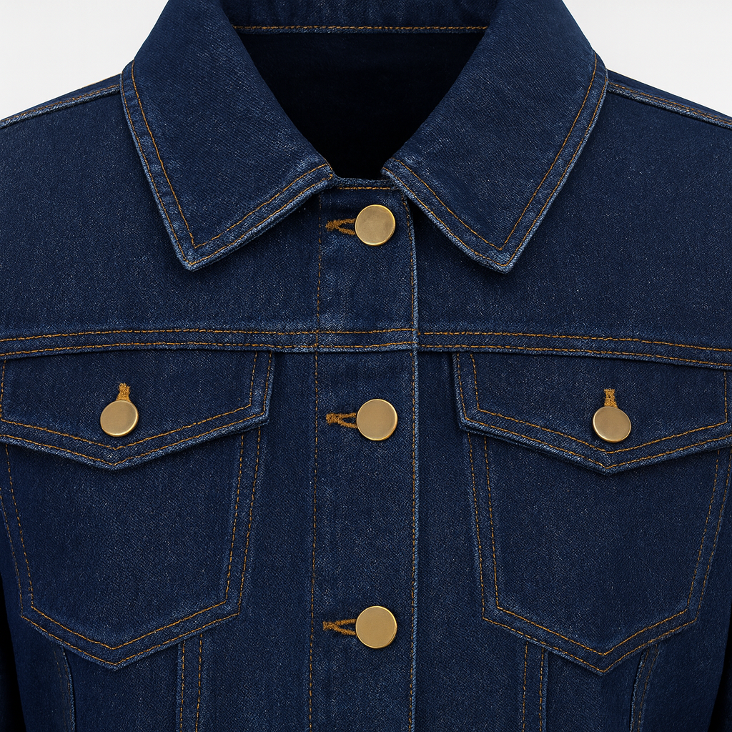 Cropped denim jacket with button front and flap chest pockets