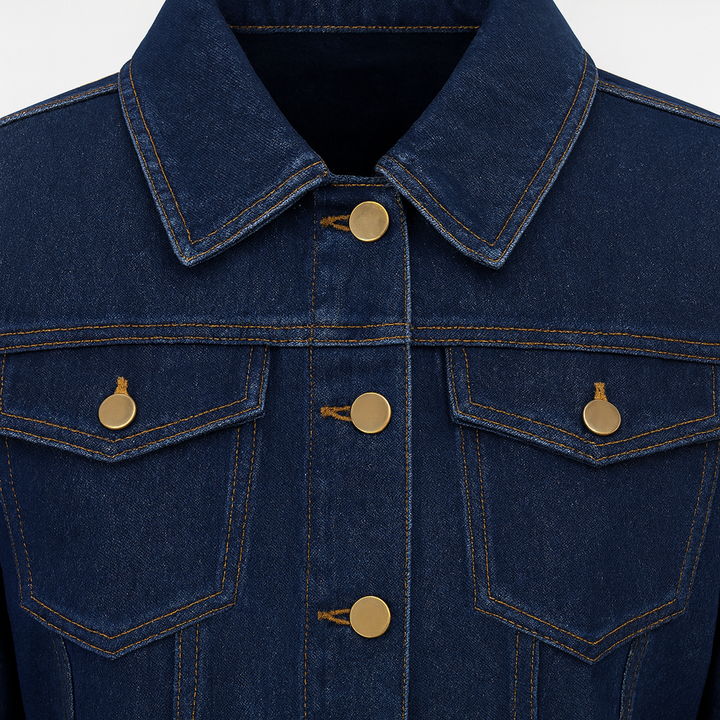 Cropped denim jacket with button front and flap chest pockets