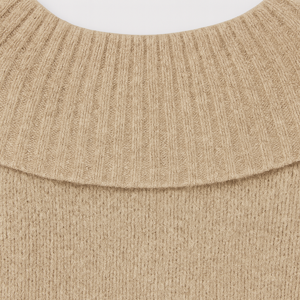 Off-the-shoulder knitted jumper with a wide ribbed neckline, long sleeves, and a relaxed fit.