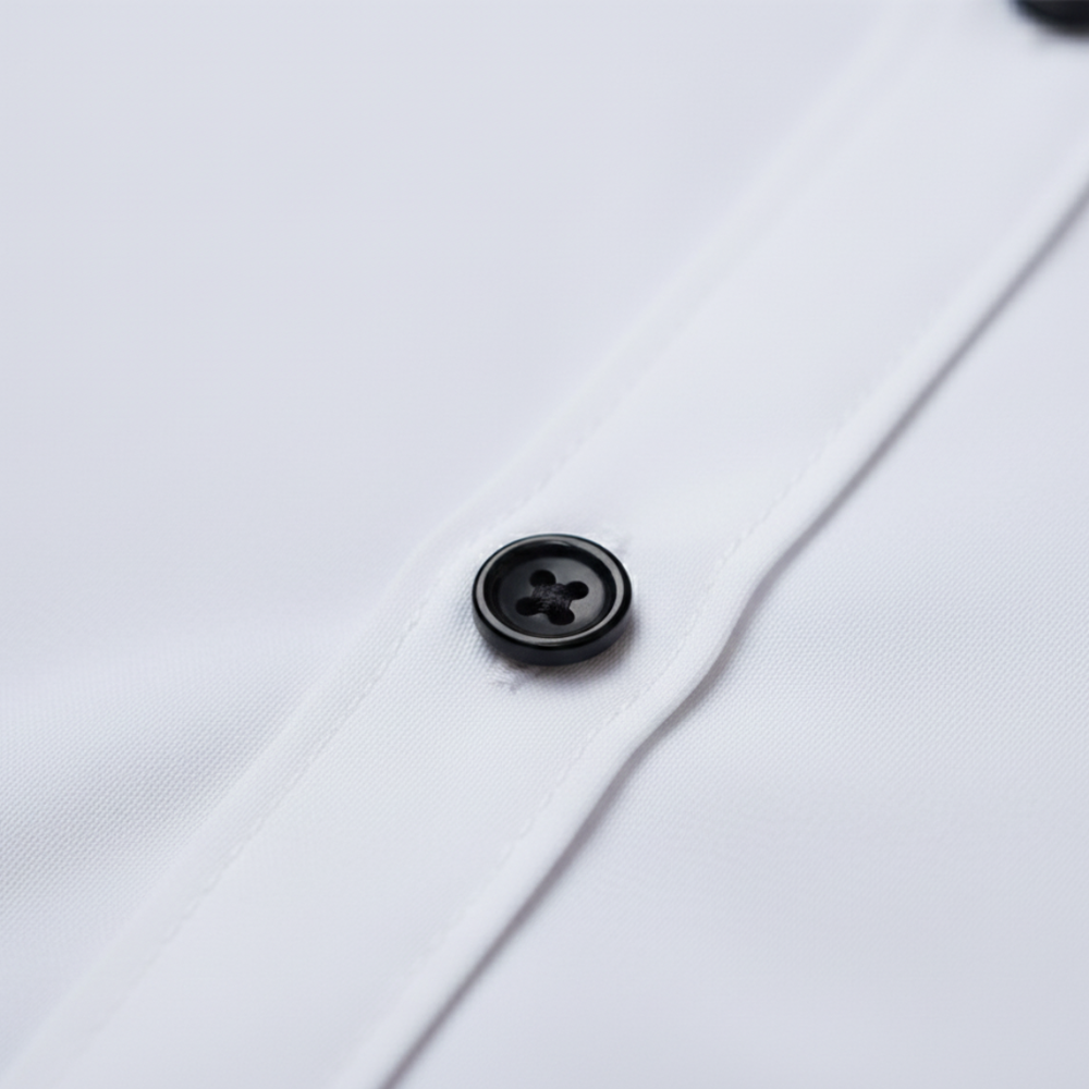 Men's white shirt with a structured collar, long sleeves, and a polished fit, good for formal and evening wear.