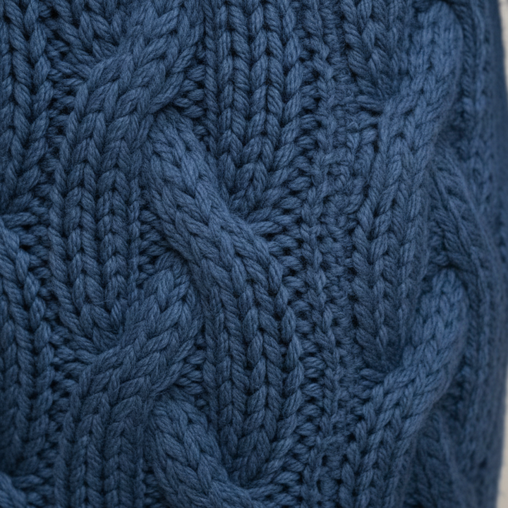 Close up details of the long sleeve women's cardigan with a hood, featuring chunky knit and button front, designed for warmth in fall and winter.