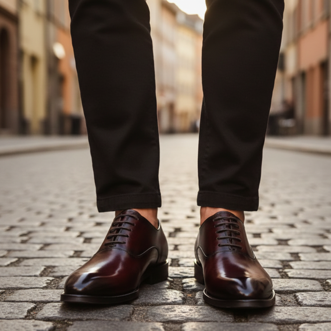 Men's polished leather Oxford shoes with laces