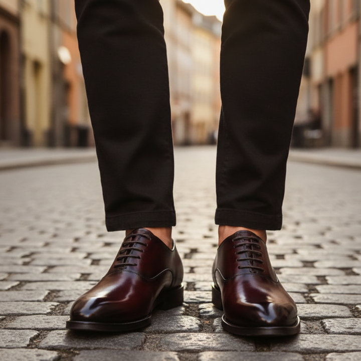 Men's polished leather Oxford shoes with laces