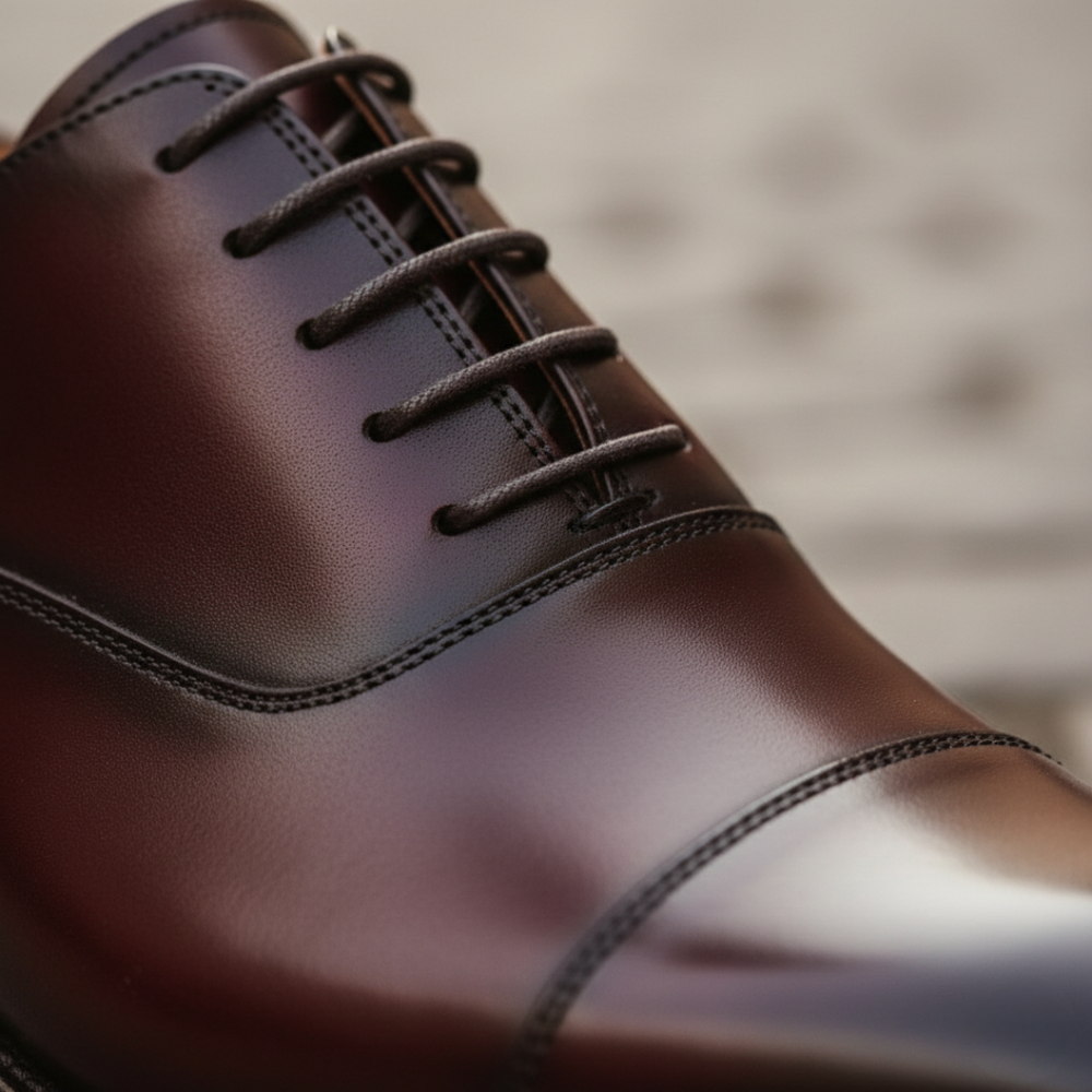 Men's polished leather Oxford shoes with laces