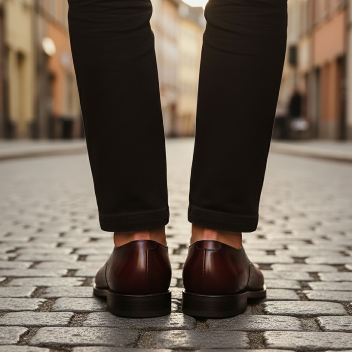 Men's polished leather Oxford shoes with laces