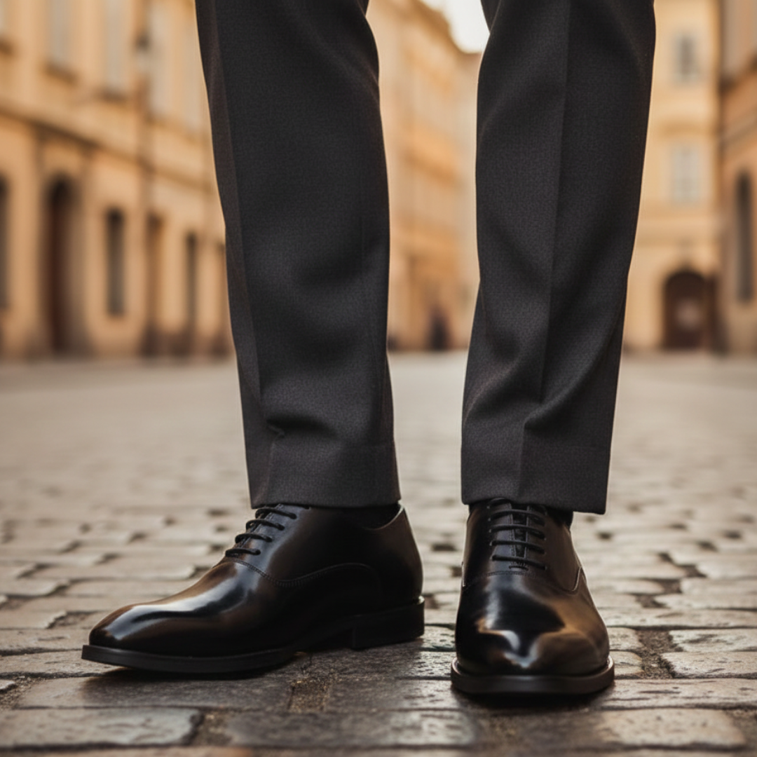 Men's polished leather Oxford shoes with laces