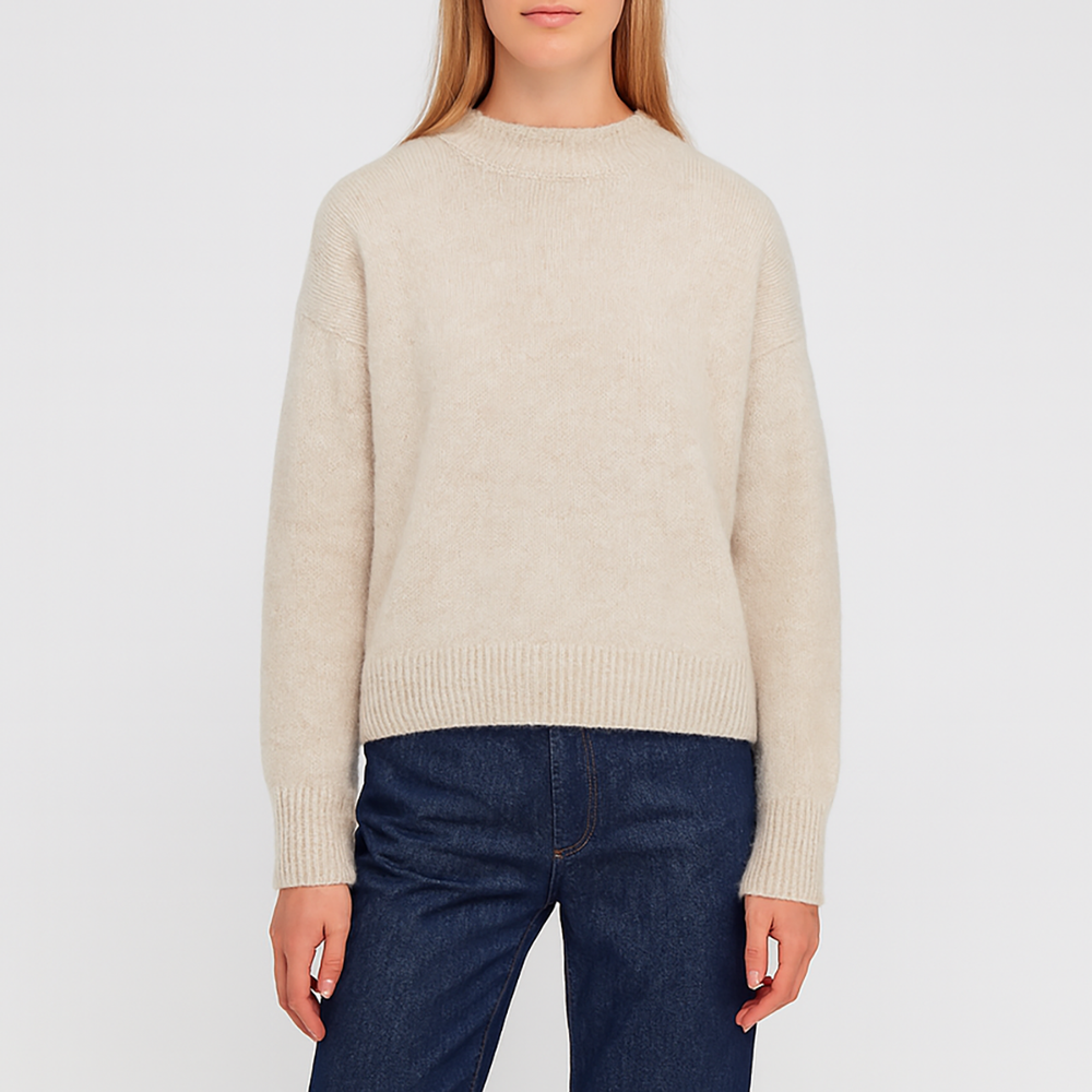 Crew neck jumper with a soft textured finish, ribbed cuffs, and hem.